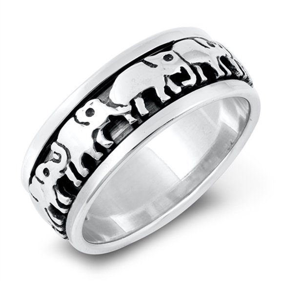 Polished Connected Elephant Animal Ring .925 Sterling Silver Band Jewelry Female Male Unisex Size 5