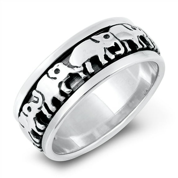 Polished Connected Elephant Animal Ring .925 Sterling Silver Band Jewelry Female Male Unisex Size 8
