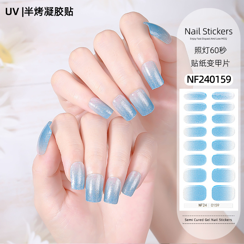Gel Nail Art Stickers, Gradient Onion Powder Smudge, Icy French UV Half-Baked Nail Stickers - NF240161