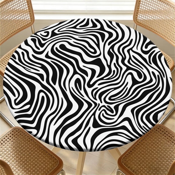 Round Fitted Tablecloth with Elastic Edge Design Table Cover Waterproof Stain-Resistant Wipeable Table Cloth Best for 36"-60" Round Tables Marble