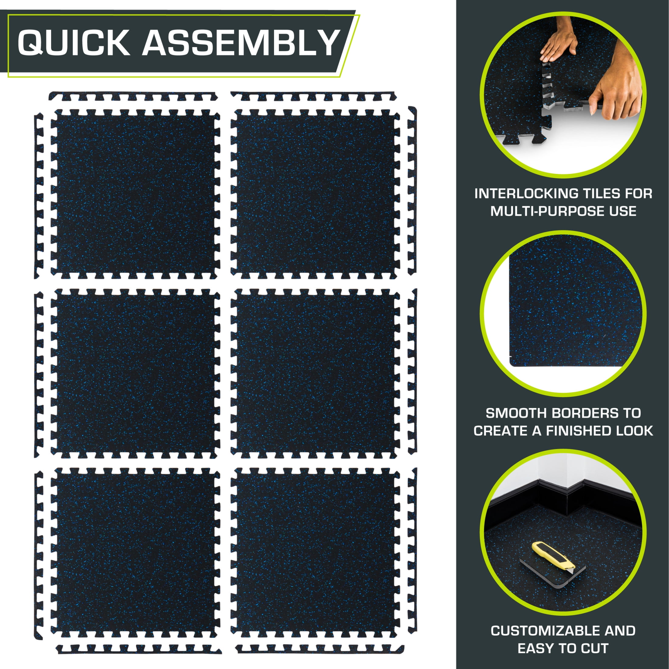 ProsourceFit Rubber Top Exercise Puzzle Mat ½-in, EVA Foam & Rubber Tiles for Home Gym