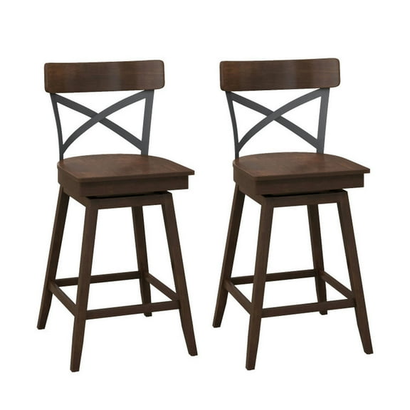 YYAo Bar Stools,Kitchen Dining Bar Chairs,Set of 2 Wooden Swivel Bar Stools with Open X Back and Footrest-24 inches