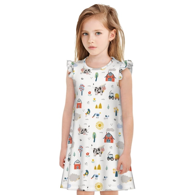 Balery Farm Animals Camisón de princesa para niñas, pijama de algodón con mangas abullonadas, suave y bonito.-Large