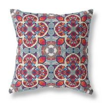 Clover Leaf Floral Indoor/Outdoor Fabric Pillow with Zip in Red Orange Blue26x26