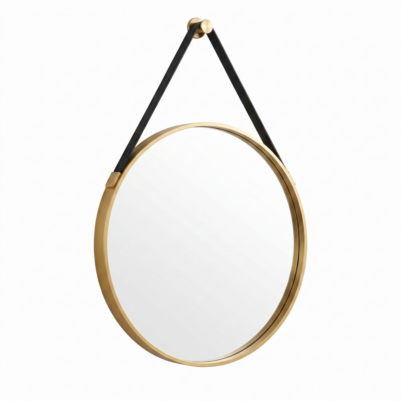 Gleamira 20" Wall Mounted Mirror Round Vanity Mirror with Leather Strap, Gold