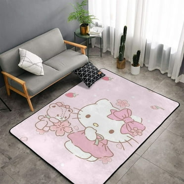 Hello Kitty Area Rug Living Room Carpet Bedroom 5x3 feet Rug Flannel Children Crawling Non-Slip Floor Mat for Kids Playroom Garden Entry Home Decor 60x39 Inch