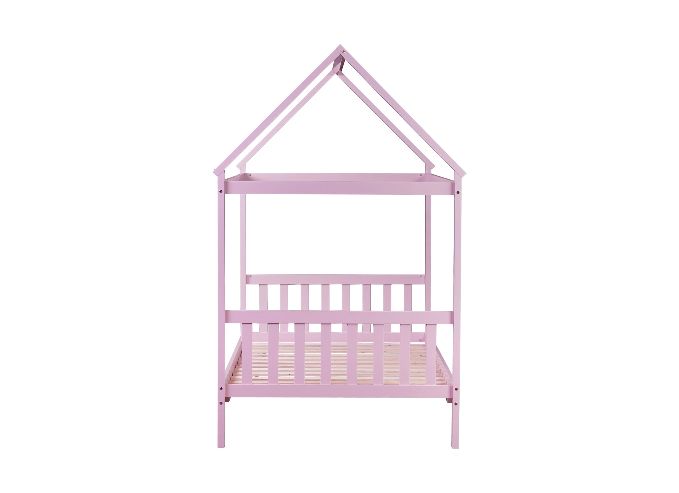 Noble House Lois Twin House Canopy Bed, Rubber Wood Frame with House-Shaped Design and Headboard Footboard, Pink