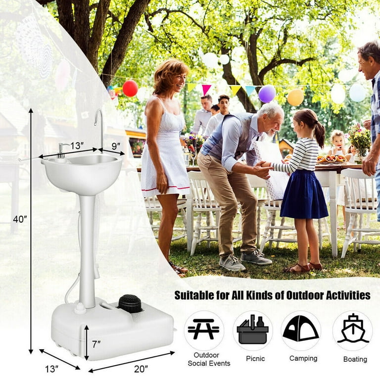 Portable Wash Sink Camping Sink Wash Basin Stand w/ Wheels Foot