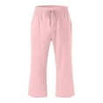 thumbnail image 3 of Gubotare Capris Pants for Girls Summer Casual Loose Cotton Linen Straight Wide Leg Drawstring Elastic Waist Solid Cropped Pant (Pink,Size 4-5 Years), 3 of 4