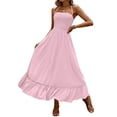 thumbnail image 3 of XUNKUSGA Maxi Dresses for Women Casual Boho Sleeveless Smocked Tiered Beach Dress Fashion Summer Soild Color Halter Backless Long Sun Dresses Women,Pink,S, 3 of 7