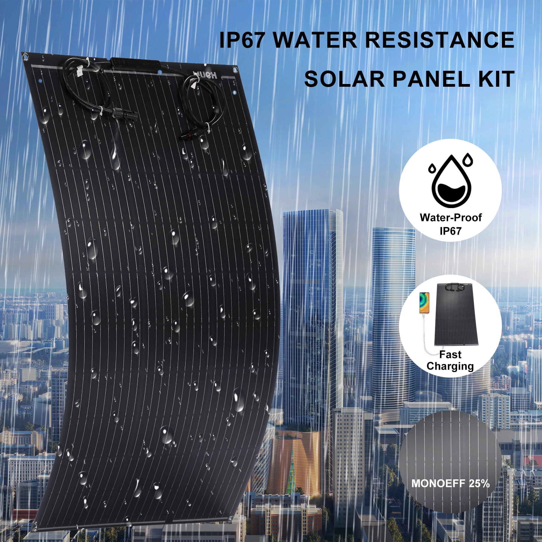 MUCH 400 Watts Flexible Solar Panels Kit for Boat,Camper,Off-Grid, 12V Monocrystalline Semi-Flexible Solar RV Kit with 30A Charge Controller+ Male & Female Connectors+MC4 Solar Cables+Connected Cable