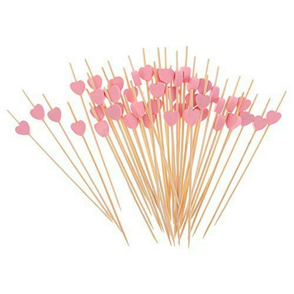 AKOAK 100 Bâtonnets à Cocktail Faits à la Main 4,7 Pouces Cœur Rose Cure-Dents pour Sandwich et Fruits Piques à Cocktail Fournitures de Fête