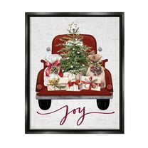Stupell Industries Joy Holiday Red Gift Truck Graphic Art Jet Black Floating Framed Canvas Print Wall Art, Design by Lettered and Lined
