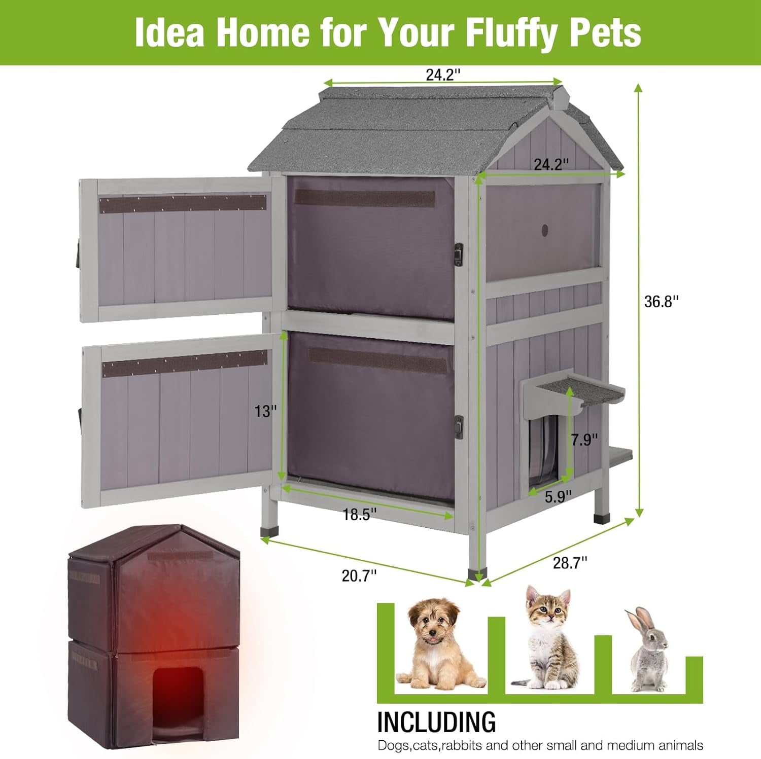 MEDEHOO Cat House for Outdoor Cats with Insulated Liner for Winter Waterproof Feral Kitty Shelter,2 Layer