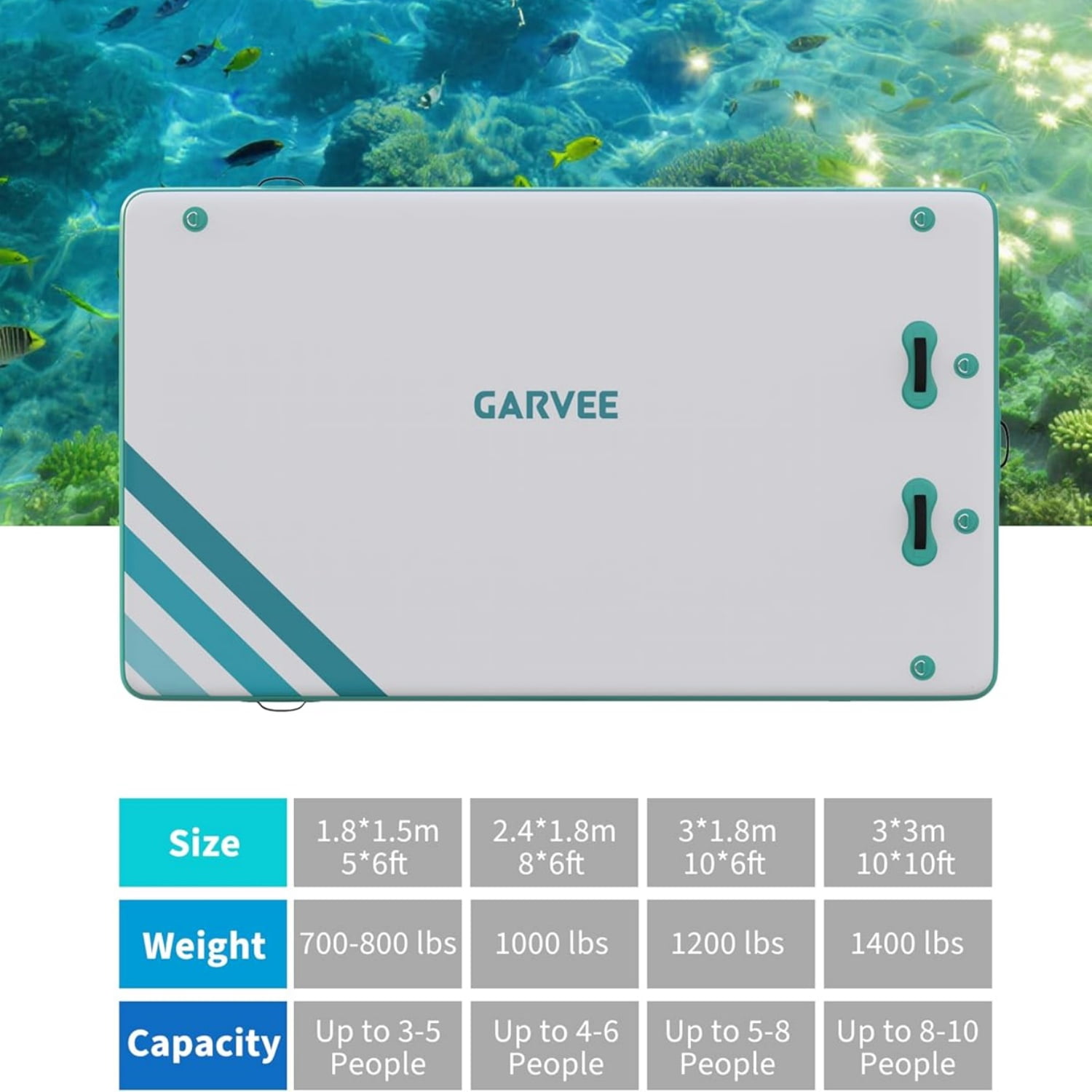 Garvee Inflatable Floating Dock 8‘ x 6', with 5.9" Thickness None-Slip PVC Surface, Green