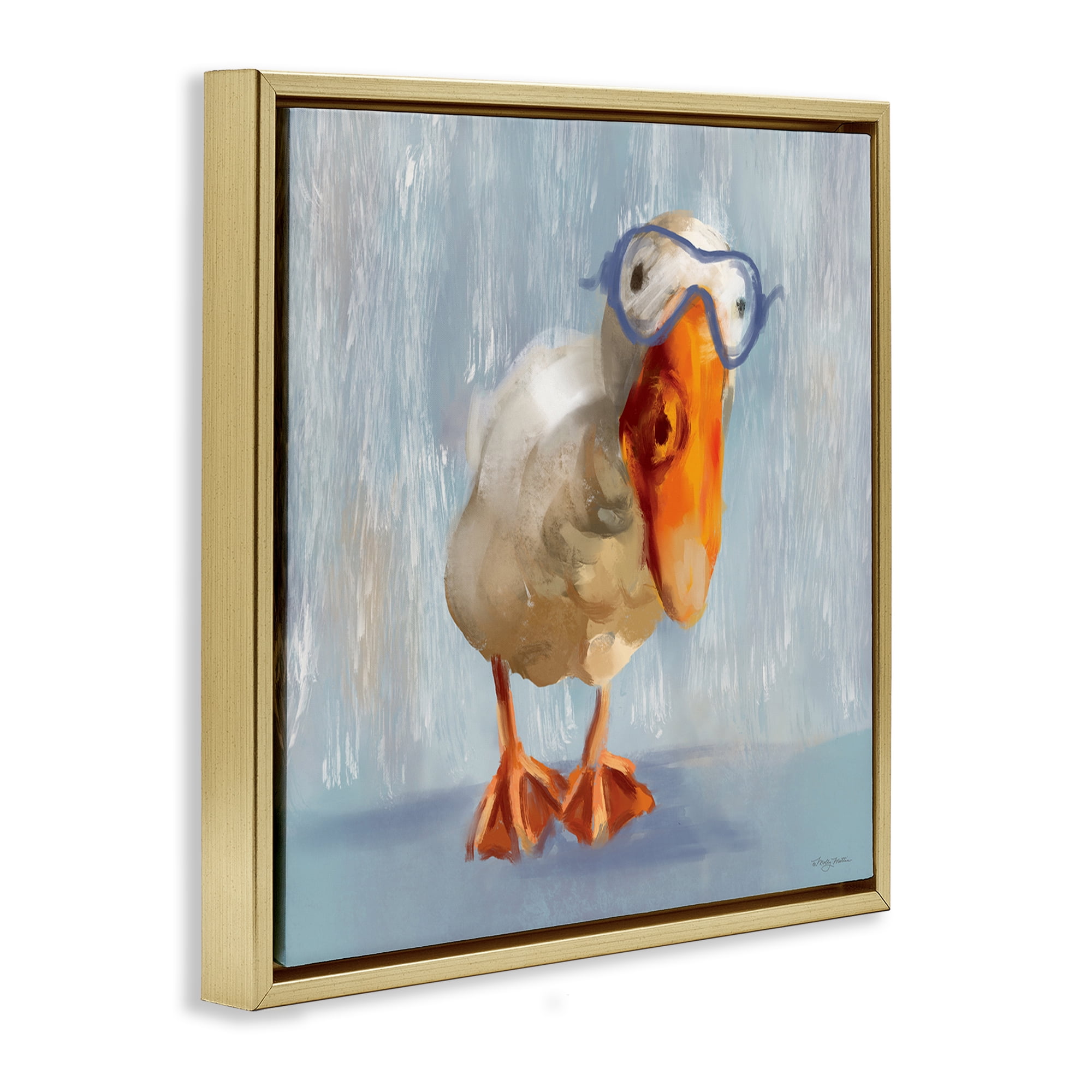 Stupell Industries Goose with Scooba Mask Animals Painting Gold Floater Framed Canvas Art Print Wall Art, 18 x 18