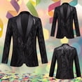 thumbnail image 2 of KHONTS Men's Sequins Velvet Shawl Lapels Stage Party Prom Wedding Dinner Suit Jacket Blazer Black XS, 2 of 9