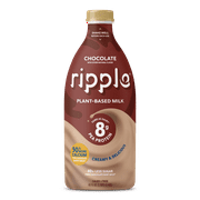Ripple Chocolate Refrigerated Plant-Based Milk, 48 fl oz Bottle, 8g Protein, Dairy-Free, Vegan, Deliciously Creamy