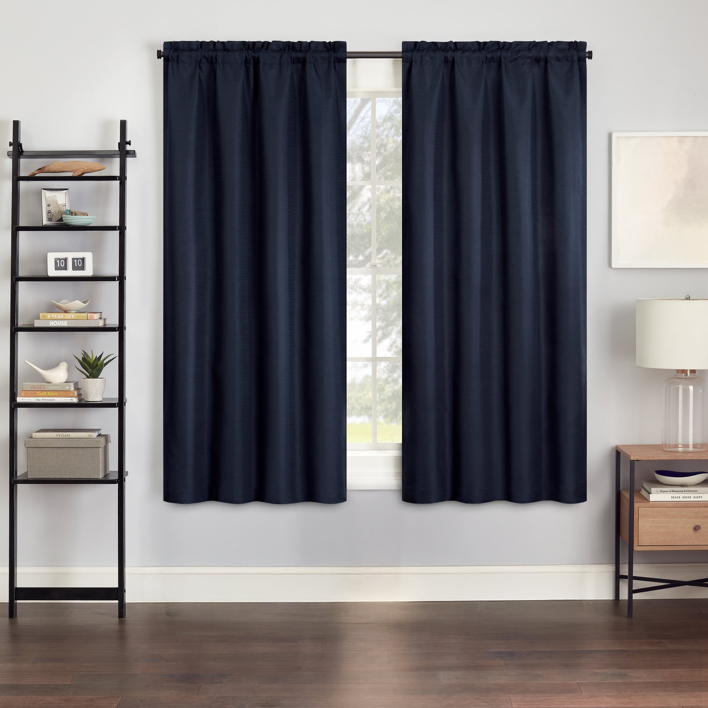 Eclipse Samara Solid Blackout Curtains, Single Curtain Panel, 63 Inch Long Blackout Curtains, 37" W x 63" L, Indigo