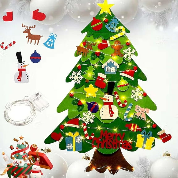 Taplcvy-Montessori Felt Christmas Tree for Toddlers, Oversized Felt Christmas Tree for Kids, 3D Felt Xmas Tree with Lights, with 32pcs Detachable Tree Ornaments