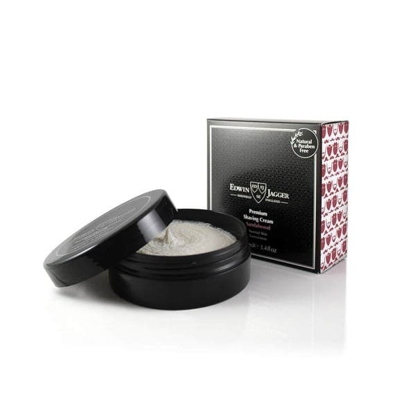 Edwin Jagger Crema de afeitar premium 99,9% natural, bote de 100 ml, sándalo, 3,4 onzas