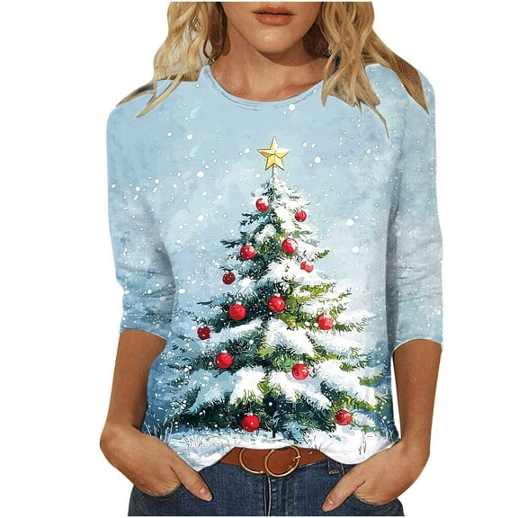 Christmas Tops for Women Fall Tops for Work Plus Size 3/4 Sleeve Shirts Plus Size Multi Pack Blouses Dressy Casual Fall