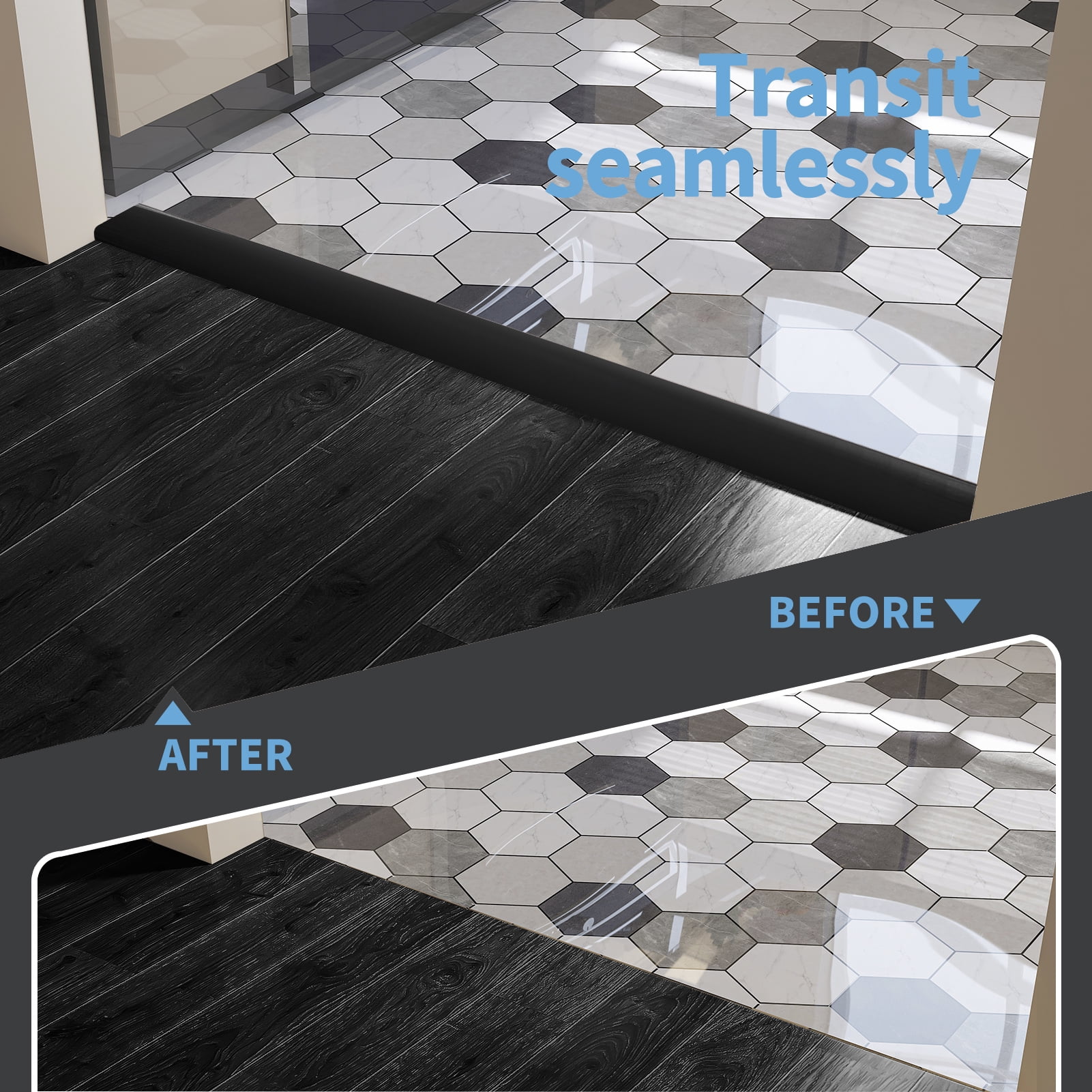 Art3d 10 FT Self Adhesive Vinyl Floor Transition Strip for Joining Floor Gaps,Carpet Threshold Transition，Black