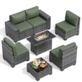 thumbnail image 4 of UDPATIO Patio Furniture Set with Fire Pit Table, Outdoor Patio Sofa Set With Wide Armrest, All-Weather Wicker Rattan Guest Set With Cushion And Glass Table And Waterproof Cover, Gray&Green, 4 of 8