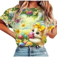 thumbnail image 3 of Mifsaly Easter Shirts for Women Short Sleeve Crewneck T-Shirt Realistic Easter Rabbit Floral Print Summer Graphic Tee Top Casual Holiday Shirt S, 3 of 5