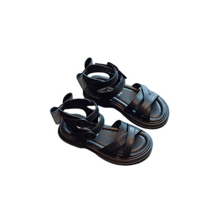 

Daeful Girls Dress Sandal Open Toe Flat Sandals Magic Tape Summer Shoe Casual Non-slip Lightweight Bowknot Princess Shoes Black 7.5C