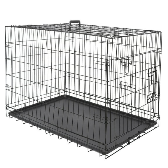 36" High Quality Dog Crate Kennel Folding Pet Cage 2 Door With Tray Dog House
