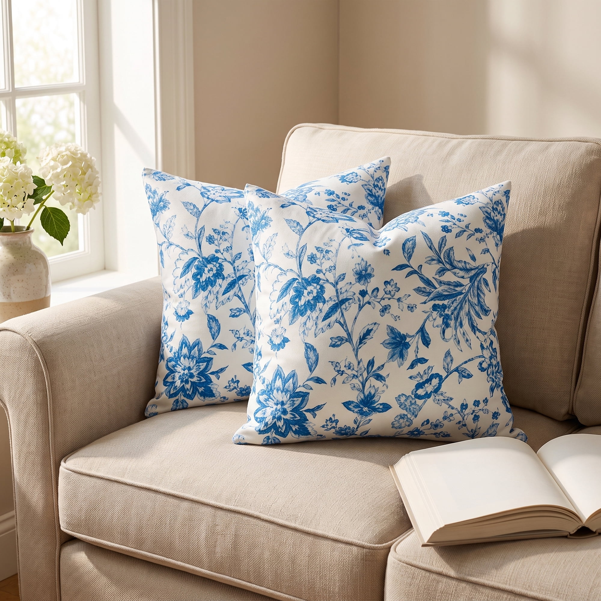 Unique Bargains Set of 2 Modern Botanical Floral Printed Throw Pillow Covers Dark Blue 18"x18"
