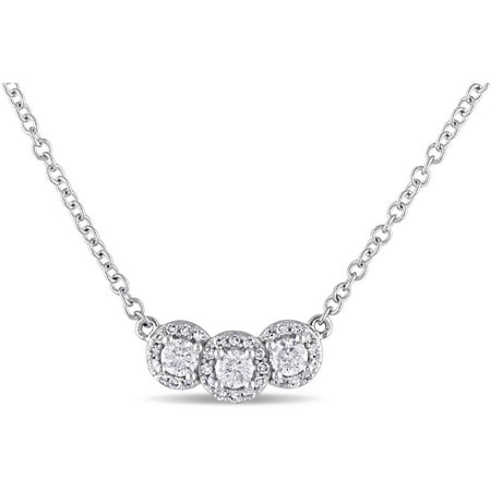 Miabella 1/2 Carat T.W. Diamond 14kt White Gold Halo Triple-Circle Necklace, 17