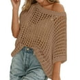 thumbnail image 2 of Conairie Oversized T Shirts for Women Solid Color Hollow out Short Sleeve Tee Fashion Casual Knit Sweater Top Breathable Fall Basic Blouses Vacation Clothes Beige M, 2 of 6