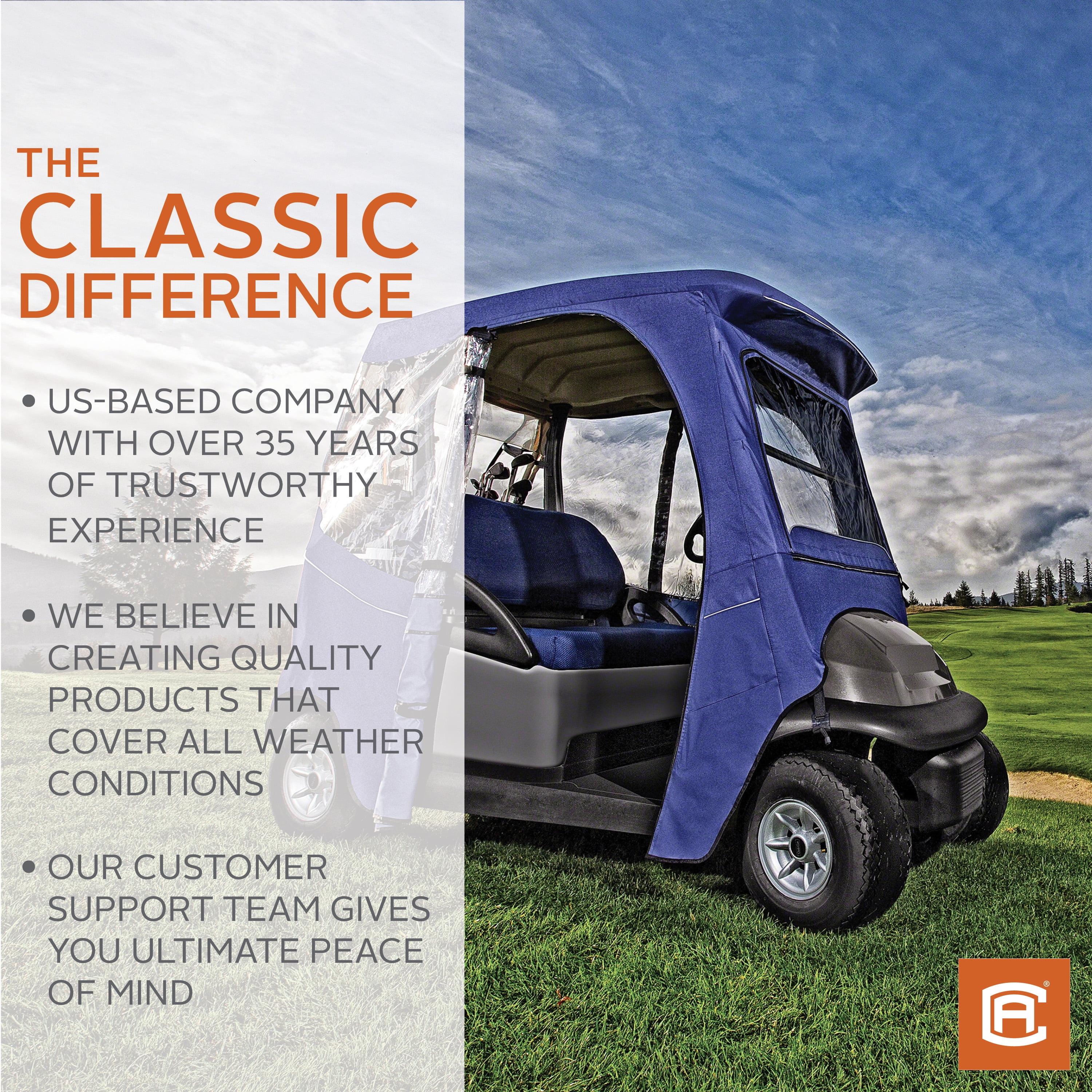 Classic Accessories Fairway Short Roof 2-Person Golf Cart Cover
