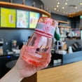 thumbnail image 5 of Hariumiu 400ml/14oz Water Bottle with Latch Bouncing Cover Good Sealing Leak-proof Anti-scald Heat Resistant Transparent Body Water Mug School Supply, 5 of 9
