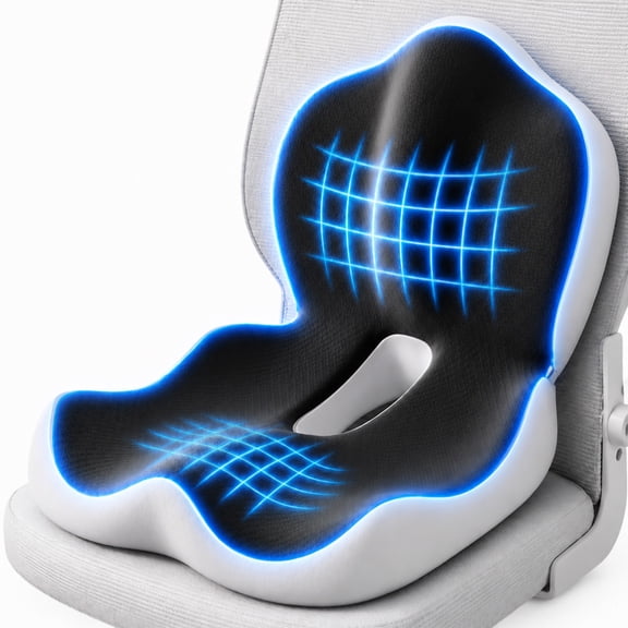 INSMART Ergonomic Seat Cushion with Lumbar Support – 2-in-1 Memory Foam Chair Pad for Posture Support & Comfort, Non-Slip Design for Office, Car, Wheelchair – 11.81" W x 16.54" D x 17.72" H