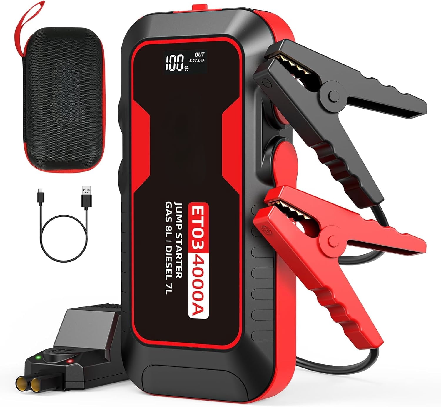 S ZEVZO ET03 2500A Peak Car Jump Starter - Portable Battery Charger For Cars, Boats & More | 12V Jumper Box