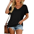 thumbnail image 2 of Womens Short Sleeve V Neck Dolman Tops with Side Shirring Loose Fit Shirts, 2 of 6