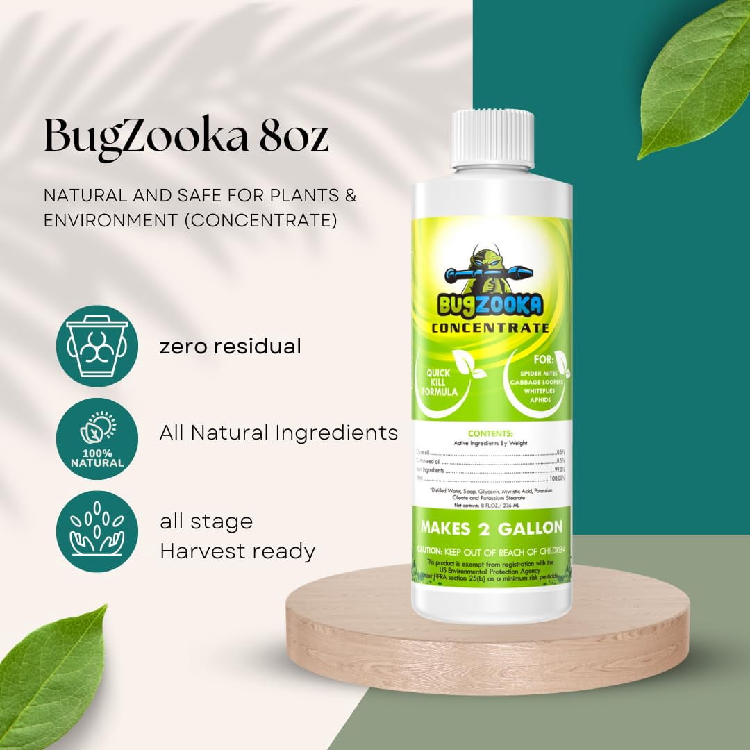 BugZooka 8oz Concentrate: Makes 2 Gallons of pest Control with All Natural Ingredients. Prevents Ants, Spiders, miticides, Pesticides, and Fungicide. Also,can be Applied to All Stages of Crops, USDA
