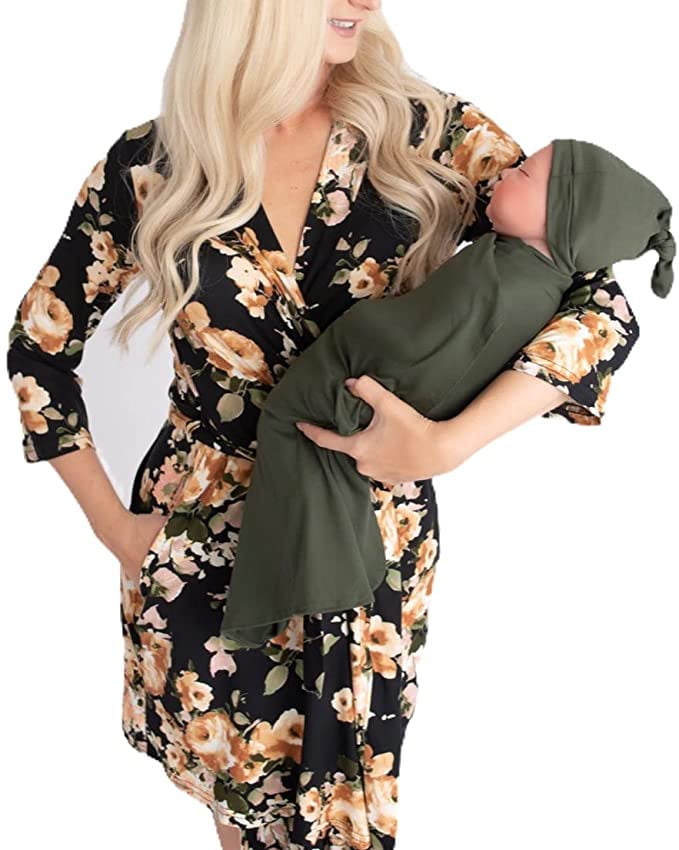 Little Adam and Eve Mommy and Me Robe and Baby Swaddle Set, Maternity