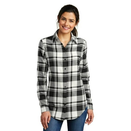 Port Authority 1201603 Ladies Plaid Flannel Tunic in Snow White & Black for LW668 - Medium