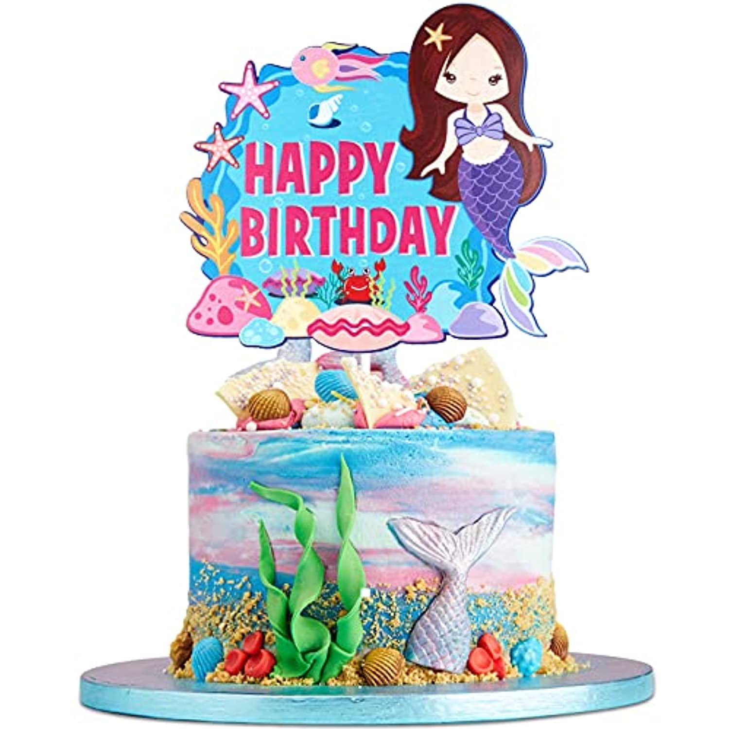Little Mermaid Happy Birthday Cake Topper - Under The Sea Cartoon ...