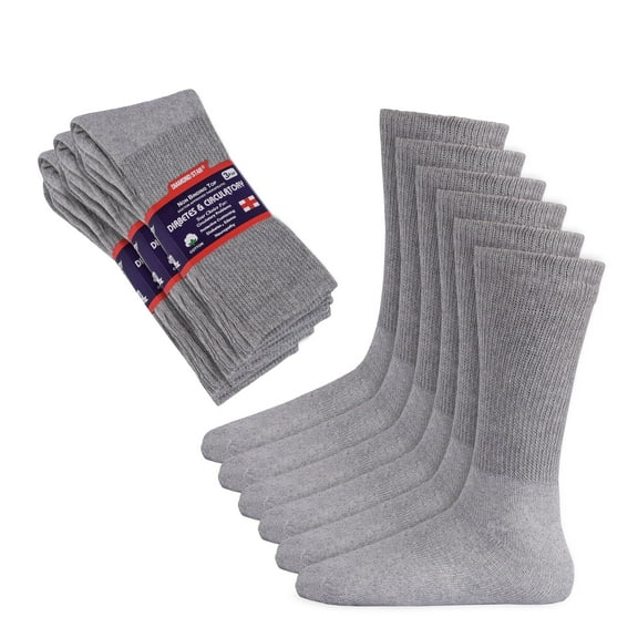 Diamond Star Diabetic Socks, Non-Binding Circulatory Cushion Cotton Crew Diabetic Socks for Men Women (Grey - 12 Pairs, Socks Size 10-13, Fit Men's Shoe Size 7-12)