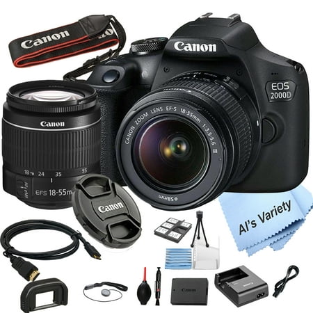 Canon EOS 2000D / Rebel T7 with 18-55mm f/3.5-5.6 Zoom Lens 24.0 Megapixels 9-Point AF WiFi HD 1080P - DSLR Camera Bundle