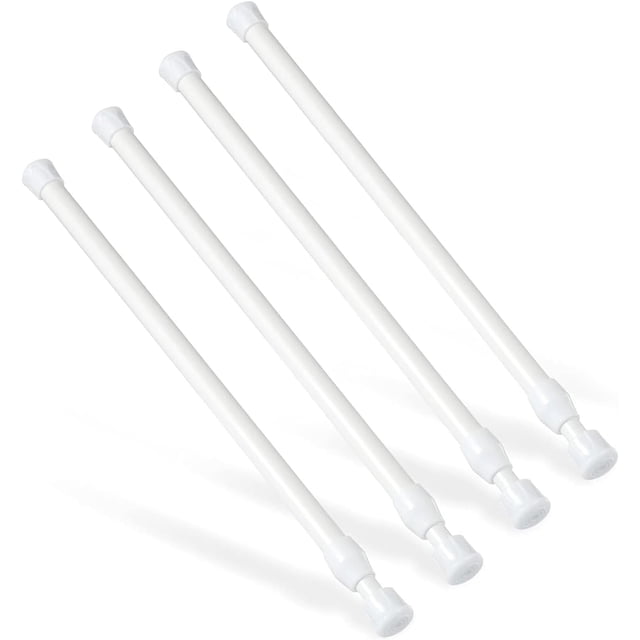 czcpp-4 Pcs Tension Rod, Short Tension Rod, No Drilling Small Tension Rods for Closet, Rustproof Spring Rod, Mini Thin Tension Rods for Cabinets, Cupboard, Wardrobe Bars, Bookcase (White, 12-20 inch