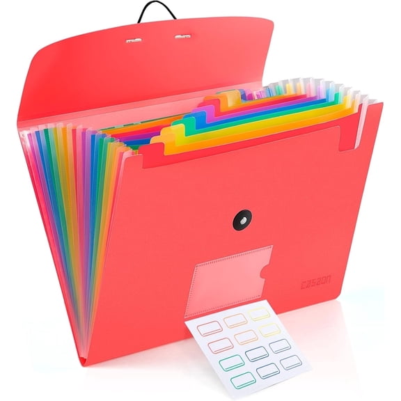 Accordion File Folder, 13-Pockets Expandable File Folder for A4 Letter Size Paper, Pink