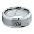 thumbnail image 2 of Tungsten Indian Lotus Nelumbo Nucifera Sacred Flower Band Ring 8mm Men Women Comfort Fit Gray Bevel Edge Brushed Polished, 2 of 4