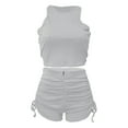 thumbnail image 4 of EHQJNJ Dinner Outfits for Women Summer Two Piece Outfits Casual Stretchy Ribbed Tank Crop Top Drawstring Ruched Shorts Set Workout Tracksuits Boho Outfits for Women, 4 of 6