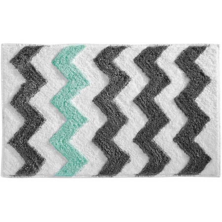 iDesign Chevron Microfiber Non-Slip Bath and Shower Mat - 34  x 21   Teal/Gray